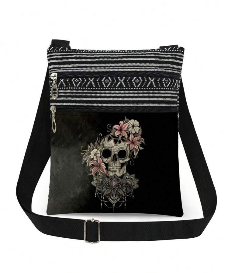 Skull and Flowers Crossbody Bag